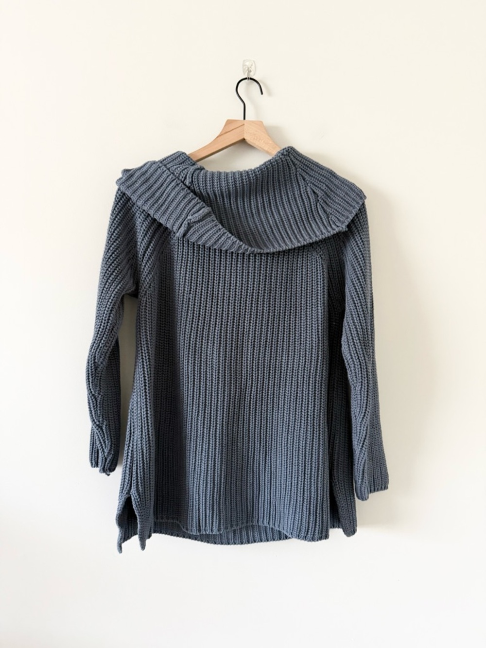 525 America Heritage 1984 Cozy Ribbed Cowl Neck Cotton Sweater - Slate Blue - M - Picture 2 of 5